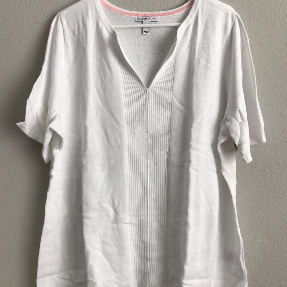 Isaac Mizrahi Live! Split Neck Pullover Sweater -White (sz XL) a496938
